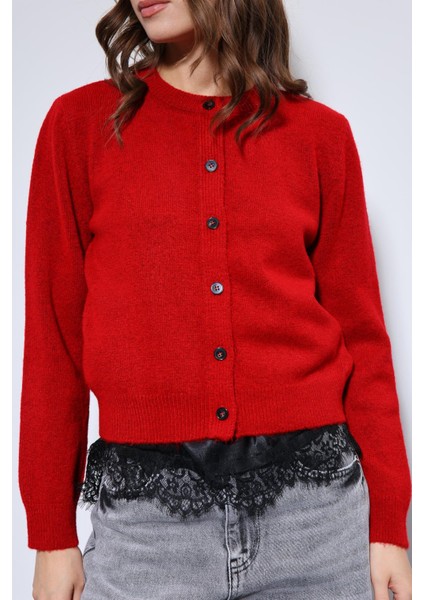 Kırmızı Yumuşak Dokulu Hırka