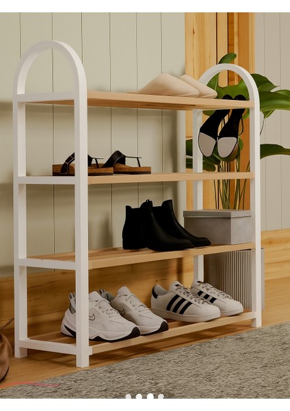 4 Katlı 1.sınıf Süper Kalite Beyaz Ahşap Ayakkabılık