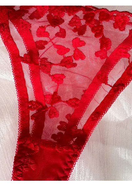 Kalp Detaylı Kırmızı Iç Giyim Takımı Yılbaşı Özel fırsatları