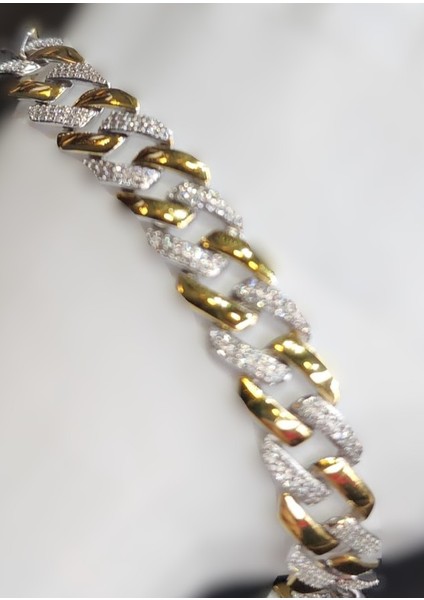 925 Ayar Gümüş Gold ve Gümüş Zirkon Taşlı Zincir Bileklik modelleri