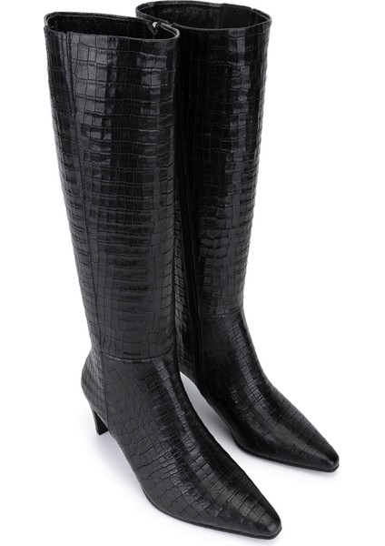 Kadın Hakiki Deri Siyah Kroko Klasik Çizme 33 16510 Bn Czm SK25-26 Sıyah Kroko fiyatları