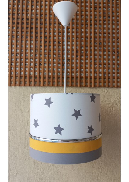 Beyaz Yıldızlı Sarı 2.li Set M-0385 Kumaş Kaplama Genç ve Çocuk Odası Avize ve Abajur Takımı fiyatları