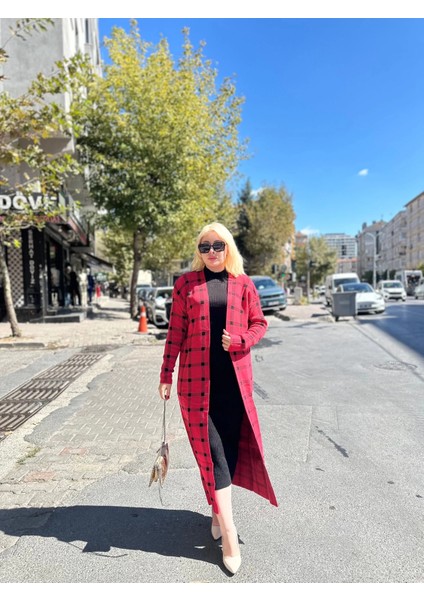 Mtxdpn Triko Hırka Elbise Ikili Takım Kırmızısiyah (Beden: Standart)