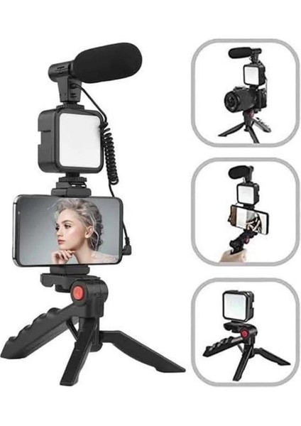 Bfs Tripod Telefon Tutucu Kumandalı Mikrofon LED Işık Vlog Video Kayıt modelleri