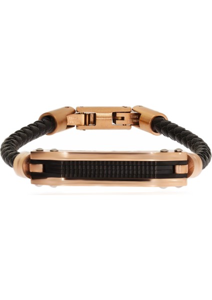 Erkek Rose Renk Detay Örgü Model Deri Bileklik