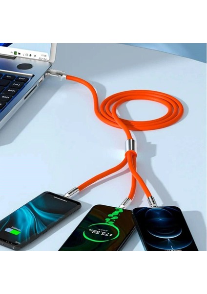 3 Şarj Aleti 1 Arada Çinko Alaşım Hızlı Şarj Kablosu Turuncu fiyatları