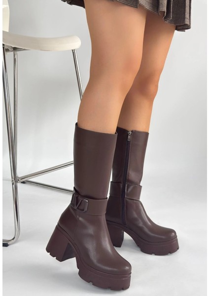 Mtxdpn Moki Kahverengi Cilt Topuklu Çizme (Numara: 37)