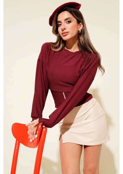 Mtxdpn Fitilli Bisiklet Yaka Ikili Bluz Bordo T4341 (Beden: M) fiyatları