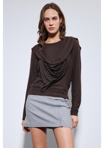 Kahve Drapeli Şal Detaylı Top modelleri