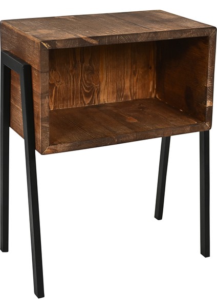 Rustik Ceviz Gece Masası, Metal Ayaklar, Komodin, Çam Massif Ahşap, Yatak Odası Komodin fiyatları