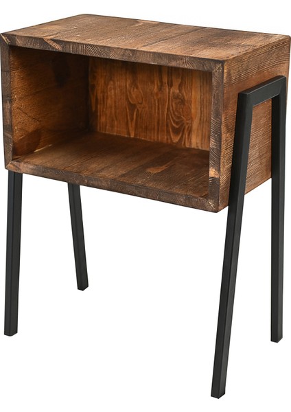 Rustik Ceviz Gece Masası, Metal Ayaklar, Komodin, Çam Massif Ahşap, Yatak Odası Komodin modelleri