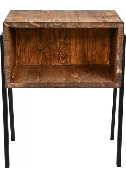 Rustik Ceviz Gece Masası, Metal Ayaklar, Komodin, Çam Massif Ahşap, Yatak Odası Komodin fırsatları