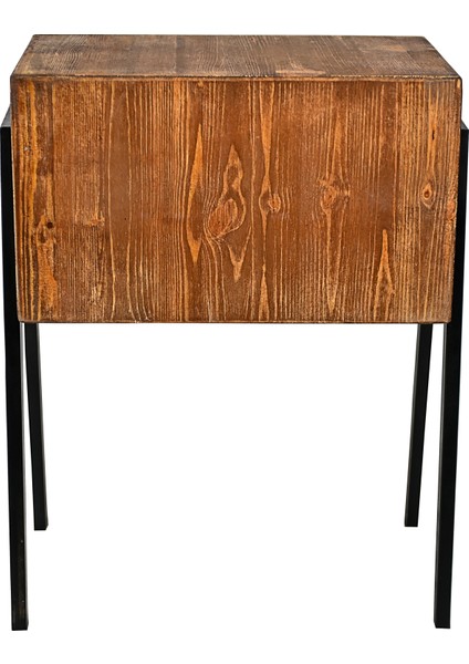Rustik Ceviz Gece Masası, Metal Ayaklar, Komodin, Çam Massif Ahşap, Yatak Odası Komodin indirimleri