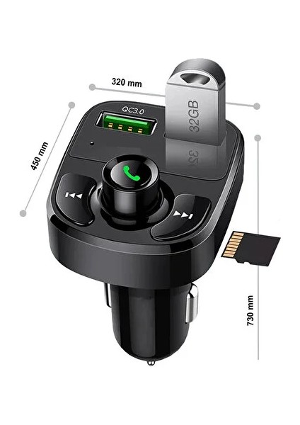 Bluetooth Fm Modülatör Transmitter Dijital Göstergeli 2.1A Şarj Özellikli