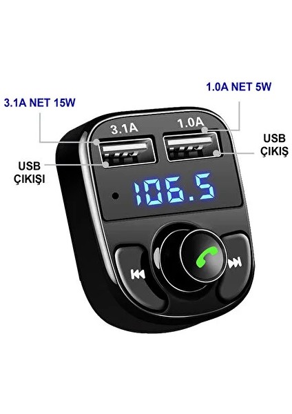 Bluetooth Fm Modülatör Transmitter Dijital Göstergeli 2.1A Şarj Özellikli fiyatları