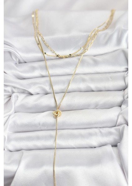 Bfs Pirinç Gold Renk Düğüm Model Detaylı 3'lü Kombin Y Kadın Kolye fiyatları