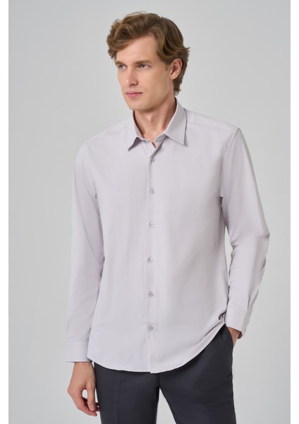 Erkek Gri Slim Fit Sert Yaka Gömlek