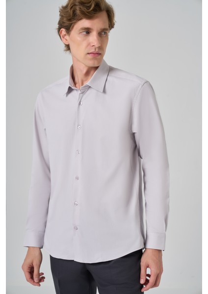 Erkek Gri Slim Fit Sert Yaka Gömlek modelleri