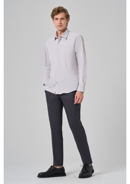 Erkek Gri Slim Fit Sert Yaka Gömlek fırsatları