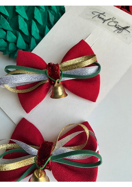 Kırmızı Yılbaşı Özel Tasarı Çanlı 2’li Fiyonk Klips Toka