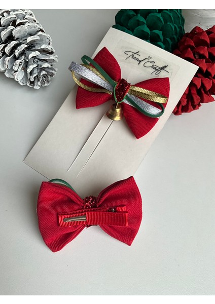 Kırmızı Yılbaşı Özel Tasarı Çanlı 2’li Fiyonk Klips Toka fırsatları