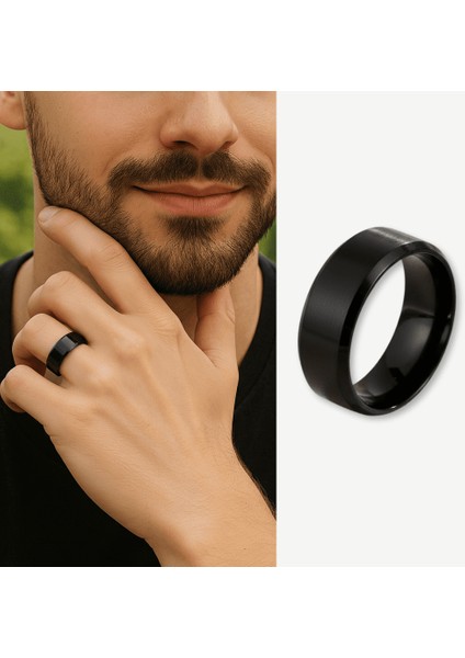 Siyah Renk 316L Kalite Paslanmaz Erkek Çelik Alyans Yüzük - 30 Ölçü fiyatları
