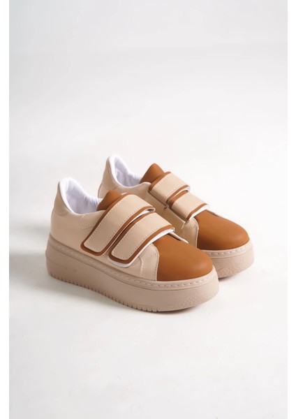 Valencıa Bağcıksız Cırt Cırtlı Ortopedik Taban Kadın Sneaker Spor Ayakkabı Ctt - Ten/kahve fırsatları