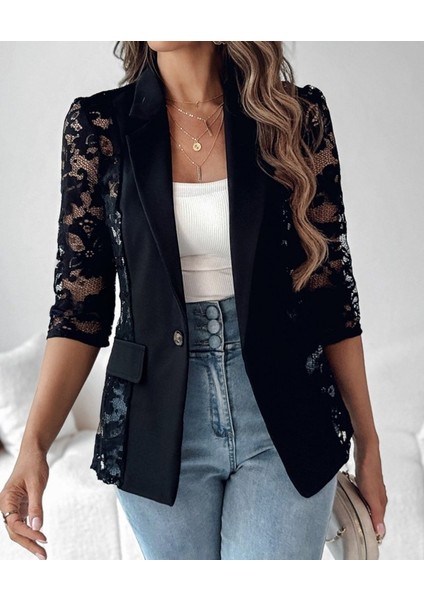 Kadın Uzun Kollu Truvakar Kol Önden Düğmeli Cepli Dantelli Atlas Ceket modelleri