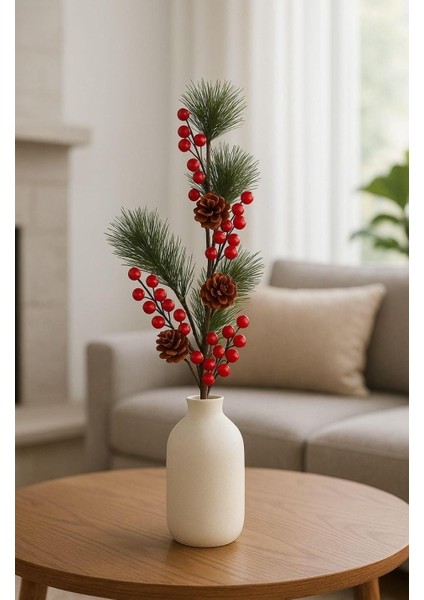 Yapay Çiçek Kokina ve Çam Dalı Uzun Dal Kozalaklı 75CM Yılbaşı Çiçeği (1 Adet)