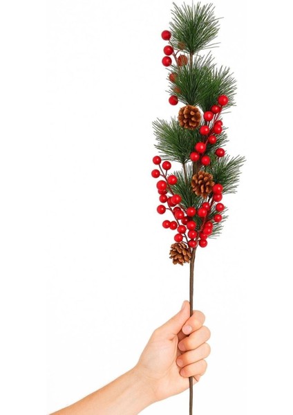 Yapay Çiçek Kokina ve Çam Dalı Uzun Dal Kozalaklı 75CM Yılbaşı Çiçeği (1 Adet) fiyatları