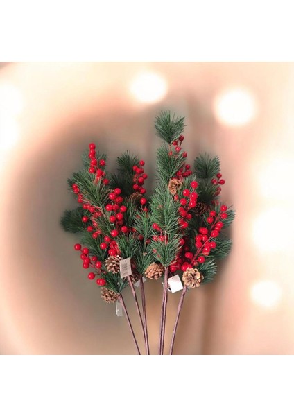 Yapay Çiçek Kokina ve Çam Dalı Uzun Dal Kozalaklı 75CM Yılbaşı Çiçeği (1 Adet) modelleri