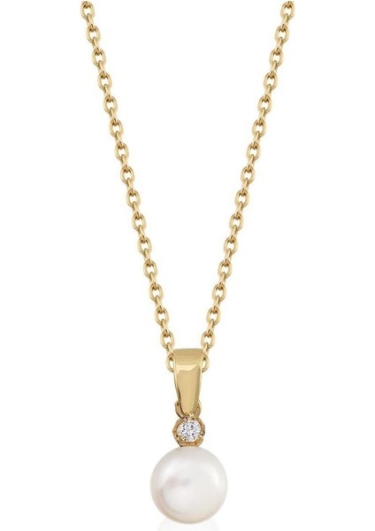 Pırlantalı Beyaz Doğal Inci Kolye