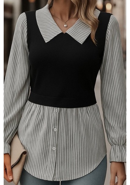 Kadın Uzun Kollu Yakalı Önden Düğmeli Ottoman Bluz fiyatları