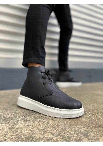 JY207 Oslo Bağcıklı Ortopedik Taban Cilt Erkek Spor Bot Cbt - Siyah