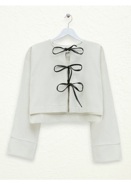Önü Bağcıklı Kaşe Ceket -Krem