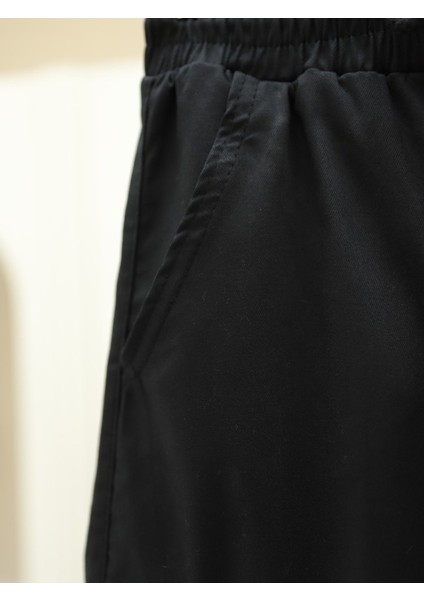 Beli ve Paçası Lastikli Bağcıklı Kargo Kot Pantolon -Siyah modelleri