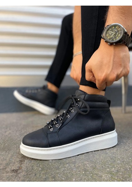 JY206 Ottawa Bağcıklı Ortopedik Taban Cilt Erkek Spor Bot Cbt - Siyah modelleri