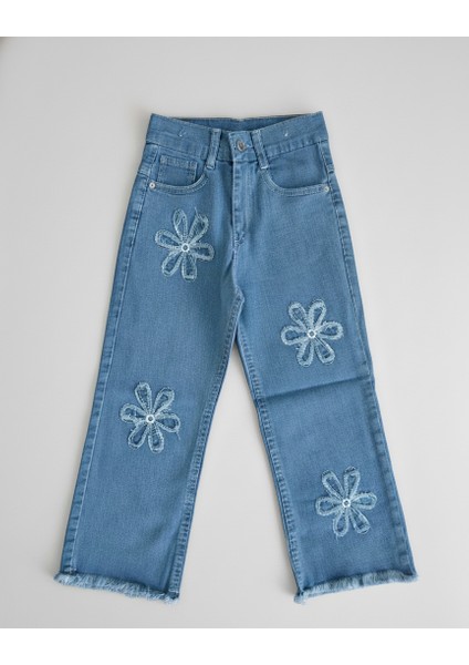 Çiçek Nakışlı Püsküllü Salaş Kot Pantolon Kız Çocuk fiyatları