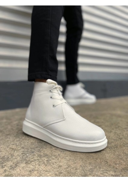 JY207 Oslo Bağcıklı Ortopedik Taban Cilt Erkek Spor Bot Cbt - Beyaz