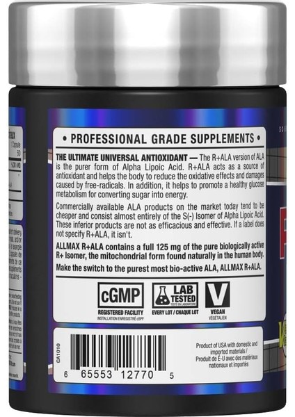 R+Ala 150 Mg R-Alpha Lipoic Acid Yielding 125 Mg Of Active R (+) Ala Isomer R+Alfa Lipoik Asit fiyatları