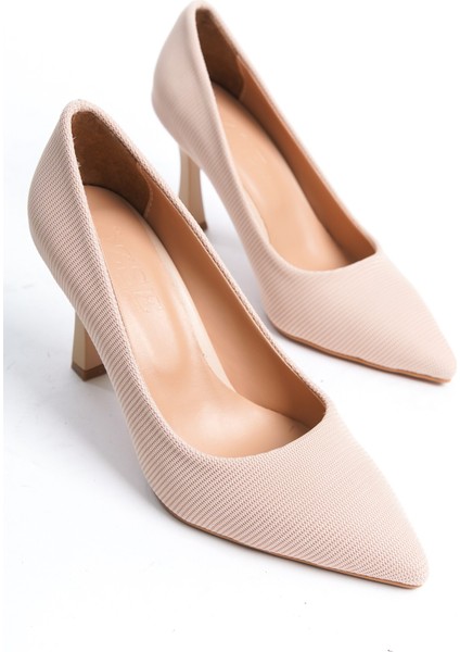 Ten Rengi Çizgili Kadın Topuklu Ayakkabı