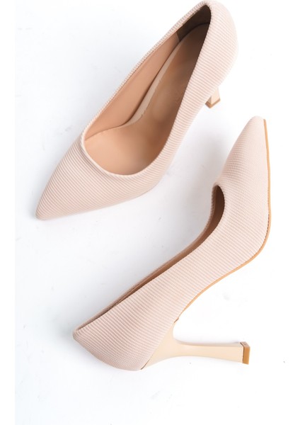 Ten Rengi Çizgili Kadın Topuklu Ayakkabı modelleri