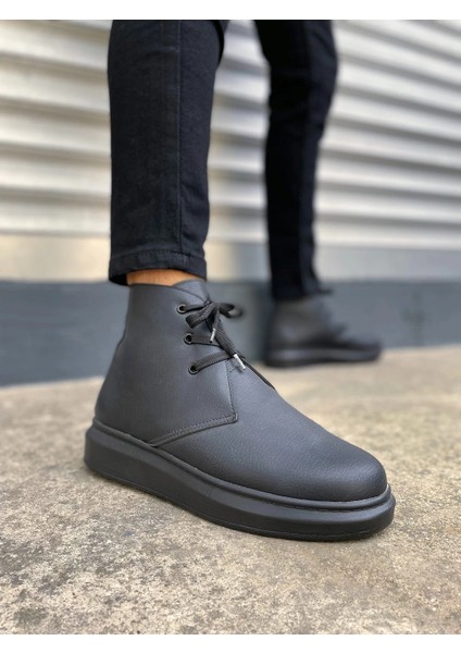 JY207 Oslo Bağcıklı Ortopedik Taban Cilt Erkek Spor Bot Cst - Siyah