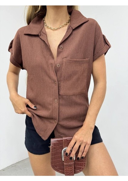 Duble Kol Tek Cepli Bürümcük Gömlek-K. Kahve