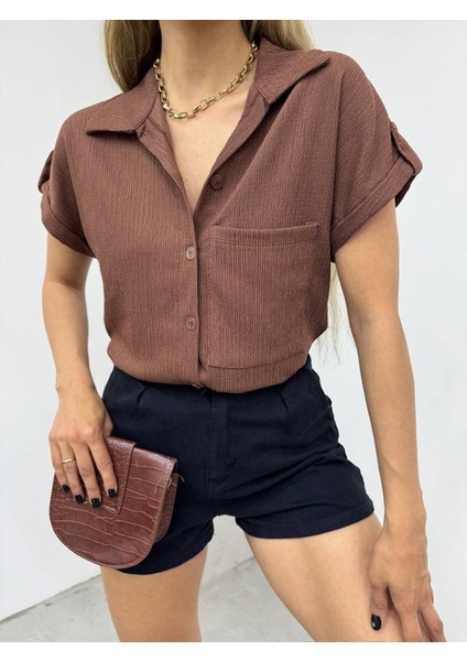 Duble Kol Tek Cepli Bürümcük Gömlek-K. Kahve modelleri