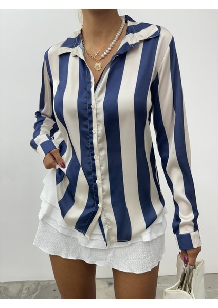 Boydan Düğmeli Arkası Uzun Saten Gömlek-Laci