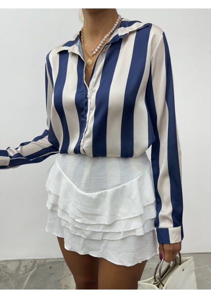 Boydan Düğmeli Arkası Uzun Saten Gömlek-Laci fiyatları