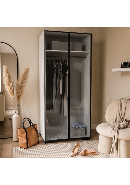 Floransa Alüminyum Cam Kapak 2 Kapılı Beyaz-Antrasit Gardırop fiyatları