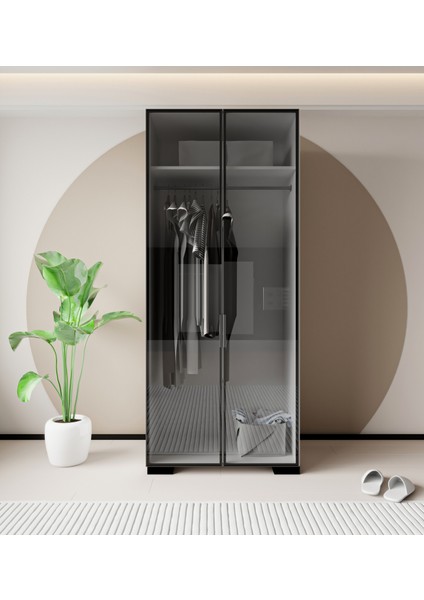 Floransa Alüminyum Cam Kapak 2 Kapılı Beyaz-Antrasit Gardırop modelleri