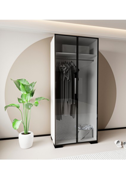 Floransa Alüminyum Cam Kapak 2 Kapılı Beyaz-Antrasit Gardırop fırsatları